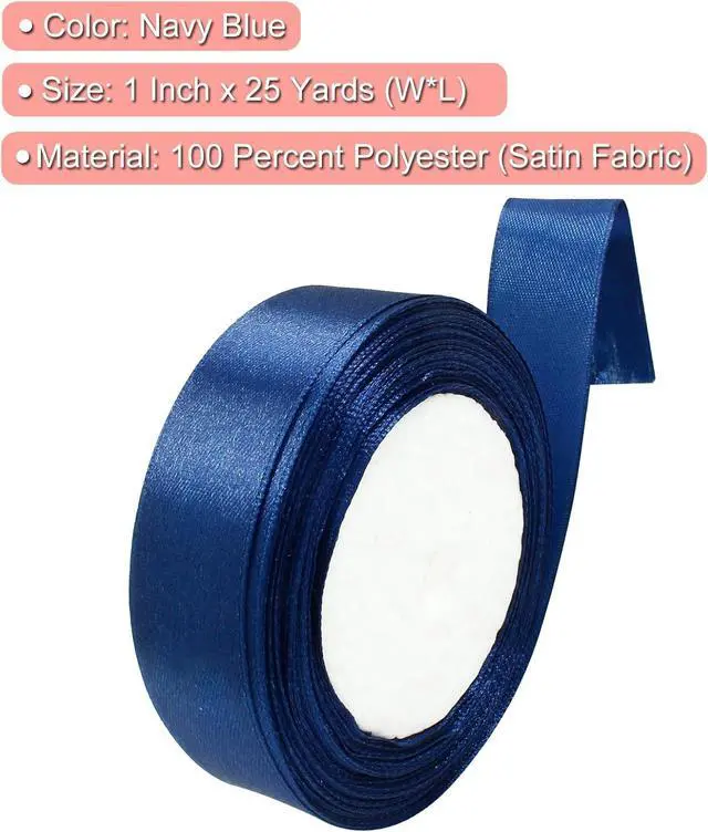 Alt view image 3 of 5 - Navy Blue Satin Ribbon - 1 Inch x 25 Yards, Wedding Bouquet Ribbon, Silk & Polyester Shiny Fabric for Hair, Gift Wrapping, Flower Bouquet, Crafts, Sewing