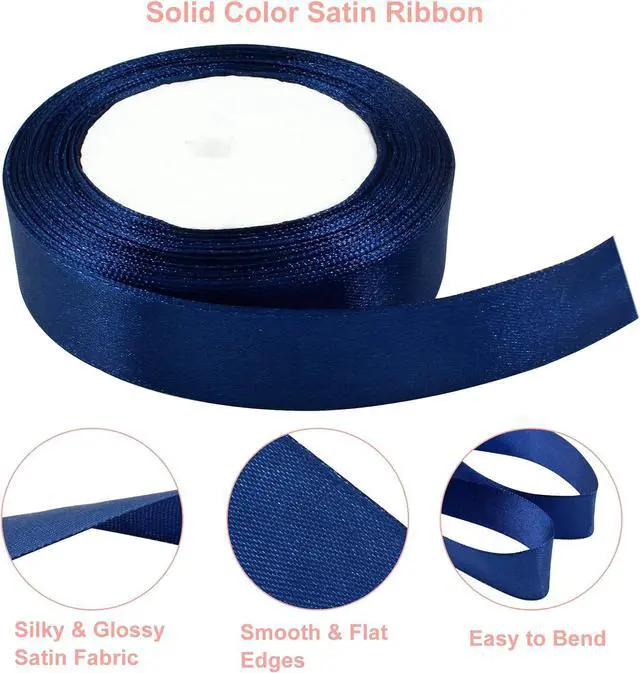 Alt view image 4 of 5 - Navy Blue Satin Ribbon - 1 Inch x 25 Yards, Wedding Bouquet Ribbon, Silk & Polyester Shiny Fabric for Hair, Gift Wrapping, Flower Bouquet, Crafts, Sewing