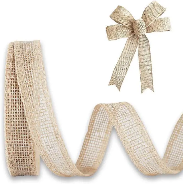 Main image of Burlap Ribbon 1/2 inch X 10 Yard Natural Linen Wired Ribbon