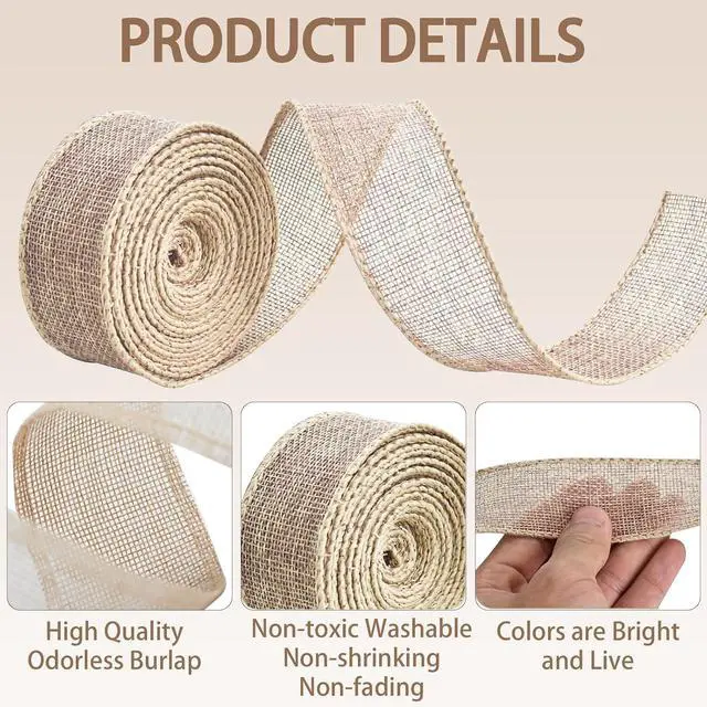 Alt view image 7 of 7 - Burlap Ribbon 1/2 inch X 10 Yard Natural Linen Wired Ribbon