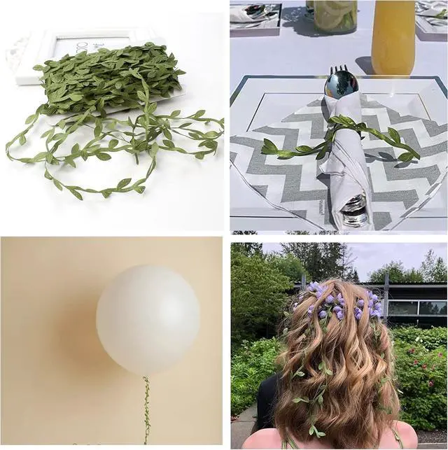 Alt view image 4 of 5 - 66 Ft Artificial Vines,Green Leaf Gift Wrapping Trim Ribbon,Eucalyptus Leaves Garland Wreath Accessory DIY Craft Party Wedding Home Decoration