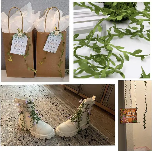 Alt view image 5 of 5 - 66 Ft Artificial Vines,Green Leaf Gift Wrapping Trim Ribbon,Eucalyptus Leaves Garland Wreath Accessory DIY Craft Party Wedding Home Decoration