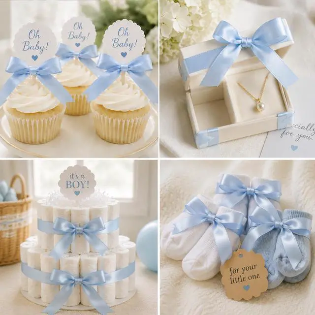 Alt view image 3 of 7 - Light Blue Satin Ribbon for Gift Wrapping, Fabric Baby Blue Silk Ribbon 3/8 Inch x 25 Yards for Baby Shower Party Decoration, Crafts, Hair Bows Making, Flower Bouquet