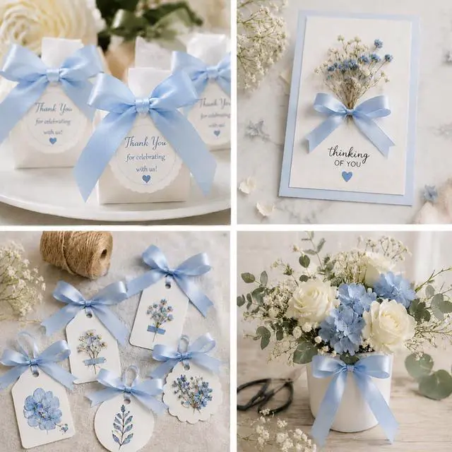 Alt view image 4 of 7 - Light Blue Satin Ribbon for Gift Wrapping, Fabric Baby Blue Silk Ribbon 3/8 Inch x 25 Yards for Baby Shower Party Decoration, Crafts, Hair Bows Making, Flower Bouquet