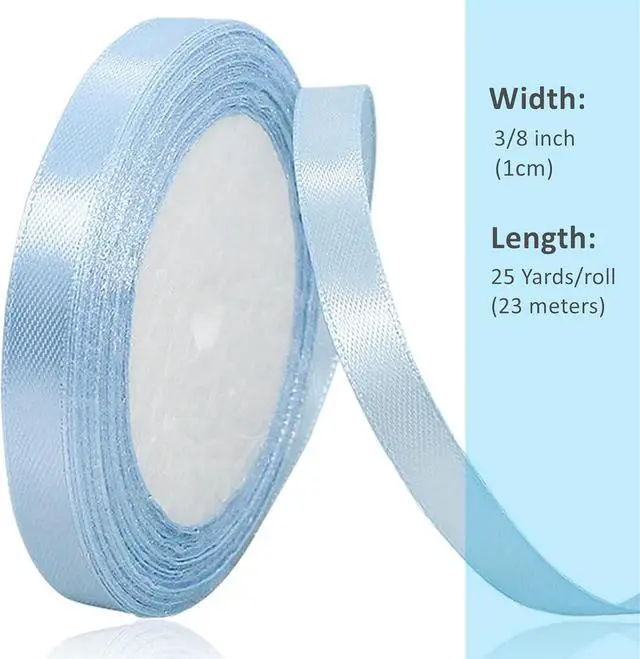 Alt view image 2 of 7 - Light Blue Satin Ribbon for Gift Wrapping, Fabric Baby Blue Silk Ribbon 3/8 Inch x 25 Yards for Baby Shower Party Decoration, Crafts, Hair Bows Making, Flower Bouquet