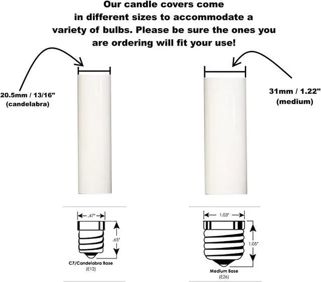 Alt view image 4 of 5 - Creative Hobbies® 6" White Plastic Candle Covers Sleeves Chandelier Socket Covers ~ 6 Inch Candelabra Base | Set of 12