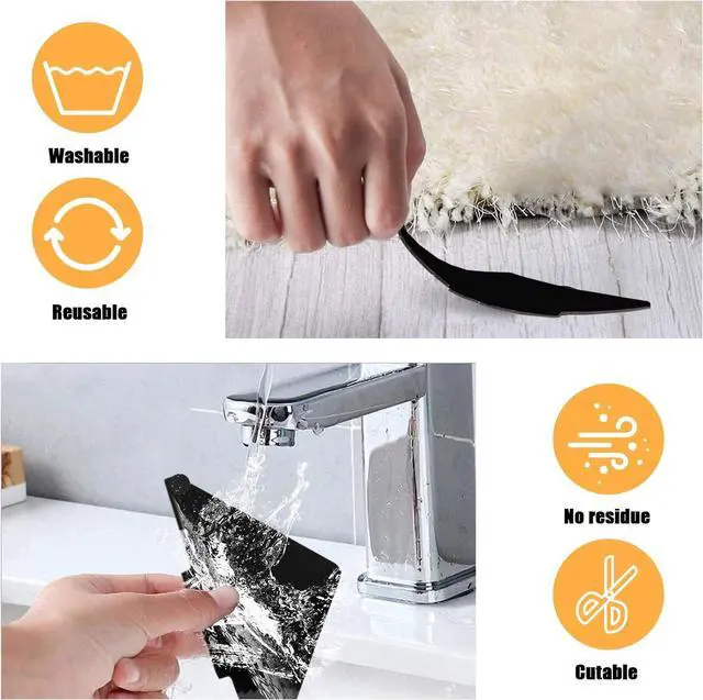 Alt view image 4 of 7 - Rug Tape, 10 Pcs Double Sided Non Slip Reusable Rug Stopper, Washable Rug Pad Grippers for Hardwood Floors, Tile Floors, Carpets, Floor Mats, Wall (Black)