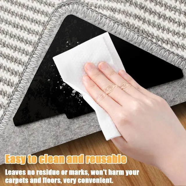 Alt view image 5 of 7 - Rug Tape, 10 Pcs Double Sided Non Slip Reusable Rug Stopper, Washable Rug Pad Grippers for Hardwood Floors, Tile Floors, Carpets, Floor Mats, Wall (Black)