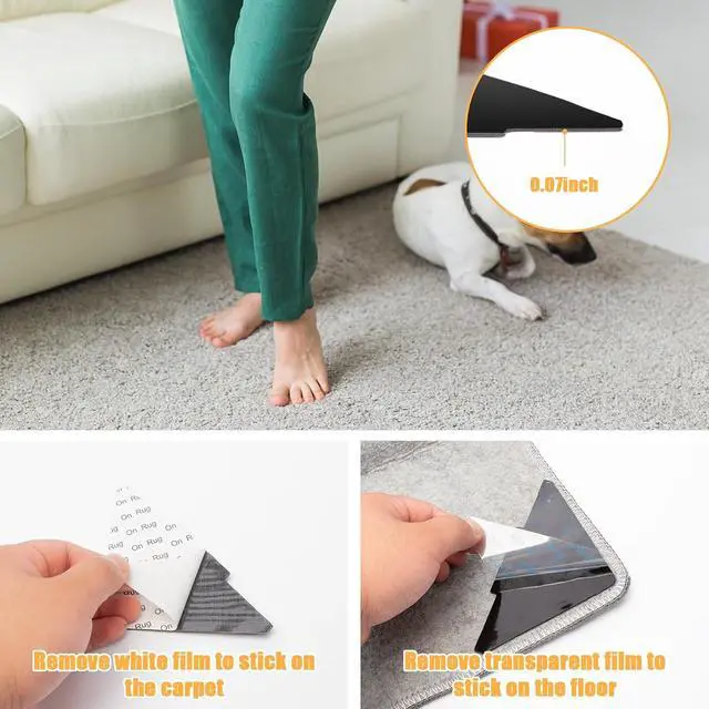 Alt view image 6 of 7 - Rug Tape, 10 Pcs Double Sided Non Slip Reusable Rug Stopper, Washable Rug Pad Grippers for Hardwood Floors, Tile Floors, Carpets, Floor Mats, Wall (Black)