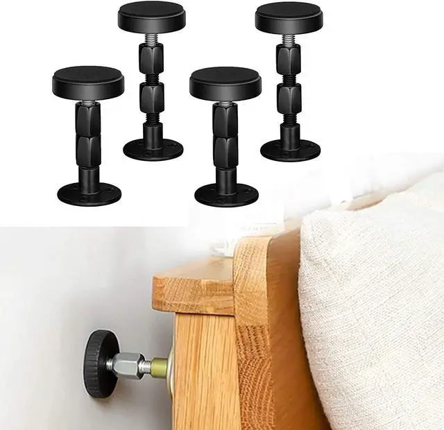 Main image of 4PCS Black Adjustable Bed Frame Anti-Shake Tool , Headboard Stoppers with Free Furniture Pads and Screws, No More Creaking, Protect The Wall from Banging, Easy to Install (1.18"-3.54")