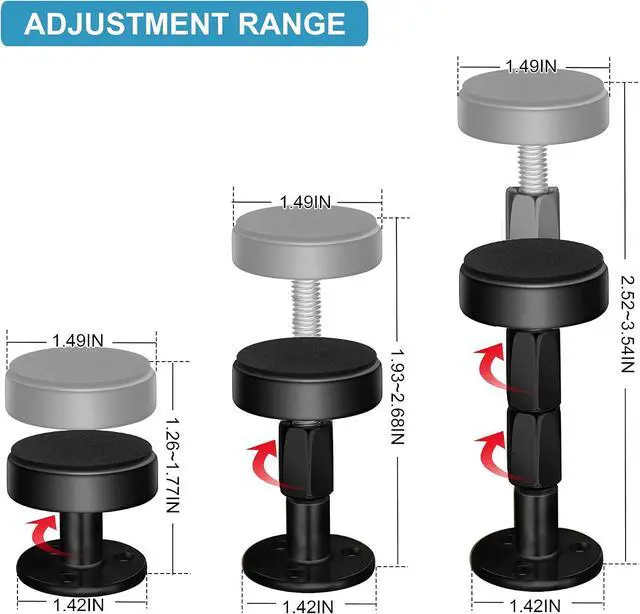 Alt view image 2 of 7 - 4PCS Black Adjustable Bed Frame Anti-Shake Tool , Headboard Stoppers with Free Furniture Pads and Screws, No More Creaking, Protect The Wall from Banging, Easy to Install (1.18"-3.54")