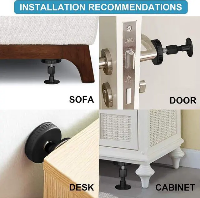 Alt view image 3 of 7 - 4PCS Black Adjustable Bed Frame Anti-Shake Tool , Headboard Stoppers with Free Furniture Pads and Screws, No More Creaking, Protect The Wall from Banging, Easy to Install (1.18"-3.54")