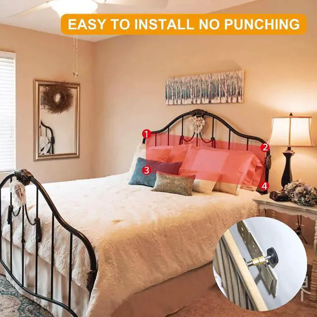 Alt view image 5 of 7 - 4PCS Black Adjustable Bed Frame Anti-Shake Tool , Headboard Stoppers with Free Furniture Pads and Screws, No More Creaking, Protect The Wall from Banging, Easy to Install (1.18"-3.54")
