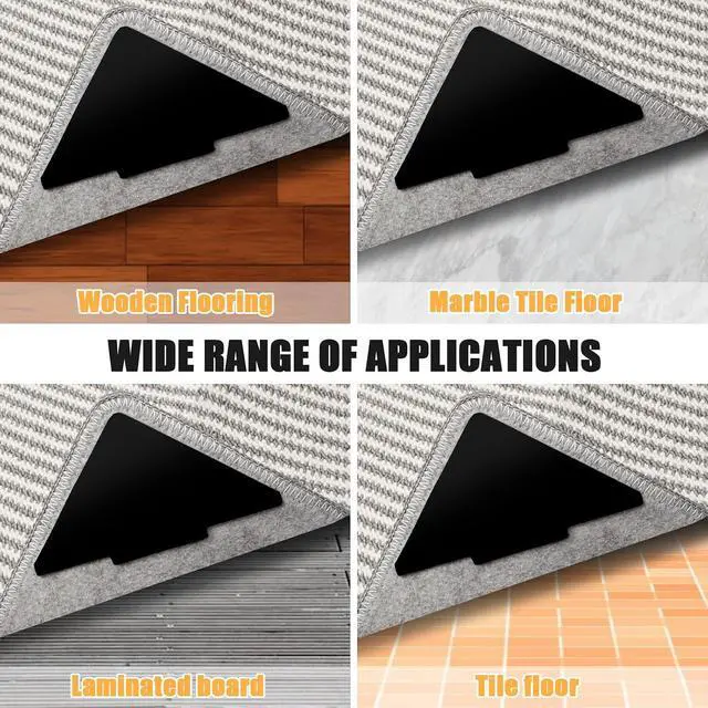 Alt view image 7 of 7 - Rug Tape, 10 Pcs Double Sided Non Slip Reusable Rug Stopper, Washable Rug Pad Grippers for Hardwood Floors, Tile Floors, Carpets, Floor Mats, Wall (Black)