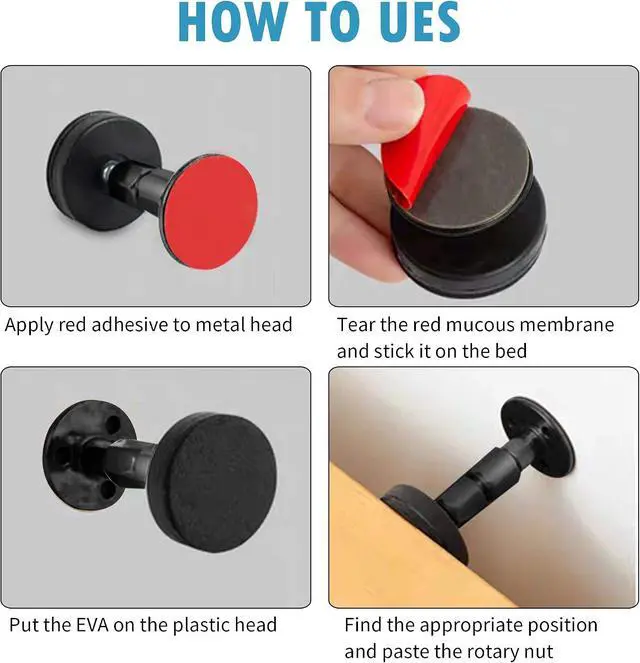 Alt view image 7 of 7 - 4PCS Black Adjustable Bed Frame Anti-Shake Tool , Headboard Stoppers with Free Furniture Pads and Screws, No More Creaking, Protect The Wall from Banging, Easy to Install (1.18"-3.54")