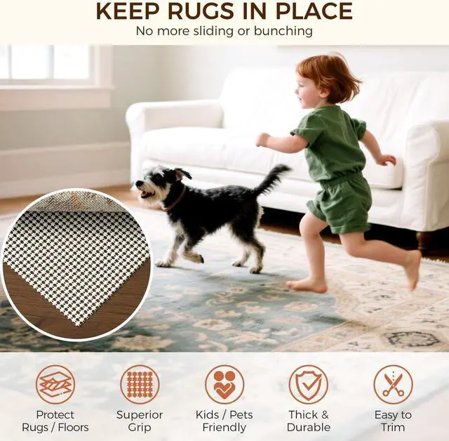 Alt view image 2 of 7 - BAGAIL BASICS 2 x 3 FT Rug Pad Gripper for Hardwood Floors, Non Slip Rug Pads for Area Rugs, Extra Thick Under Rug Padding, Protect Your Rugs & Floors