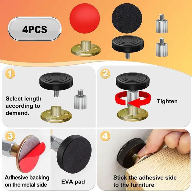 Alt view image 5 of 6 - SPEETH 4 Pack Headboard Stoppers, Adjustable Bed Noise Stopper for Wall, Bed Frame Post Anti-Shake Tool, Head Board Stabilizer Pad Support Bumper Guards, Threaded Fixer Keep from Squeaking, 30-105mm