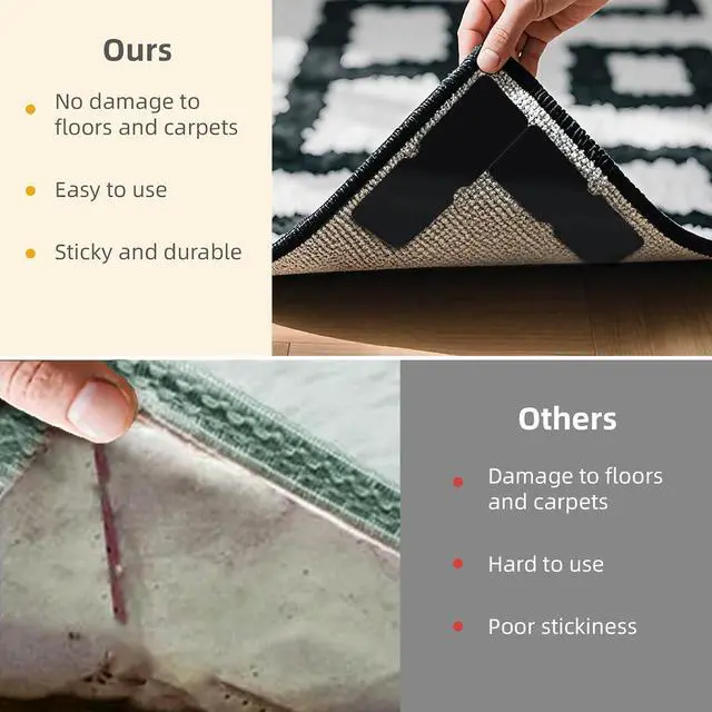 Alt view image 2 of 7 - Washable Reusable Non-Slip Rug Pads 16 PCS,Double Sided Anti-Skid Tape,Strong Adhesive Mat Holders,Grippers for Area Carpet,No Damage Removable for Hardwood Floors