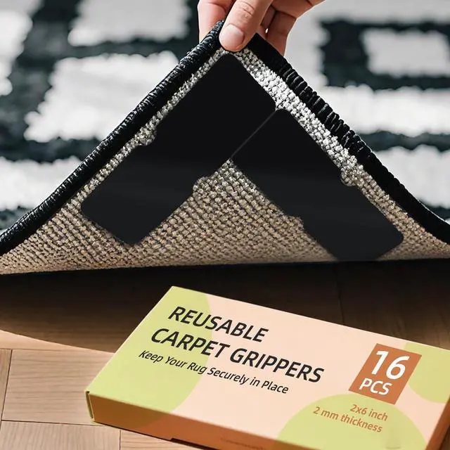 Main image of Washable Reusable Non-Slip Rug Pads 16 PCS,Double Sided Anti-Skid Tape,Strong Adhesive Mat Holders,Grippers for Area Carpet,No Damage Removable for Hardwood Floors
