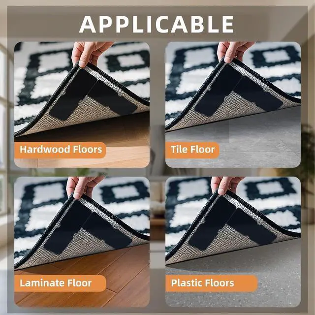 Alt view image 6 of 7 - Washable Reusable Non-Slip Rug Pads 16 PCS,Double Sided Anti-Skid Tape,Strong Adhesive Mat Holders,Grippers for Area Carpet,No Damage Removable for Hardwood Floors