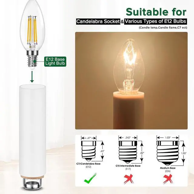 Alt view image 4 of 7 - 3 Inch Tall White Plastic Candle Covers Sleeves,Chandelier Socket Sleeves,Candelabra Base E12 Socket Covers Set of 6