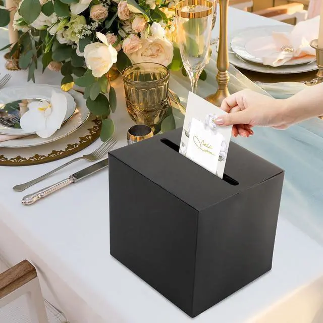 Alt view image 3 of 7 - Hooqict Black Card Box with Slot 9.1" Wedding Favor Gift Card Boxes for Reception, Parties, Birthday, Wedding Decorations, Retirement, Graduation Money Box Envelope Holder
