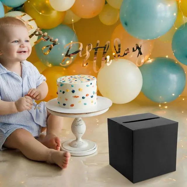 Alt view image 5 of 7 - Hooqict Black Card Box with Slot 9.1" Wedding Favor Gift Card Boxes for Reception, Parties, Birthday, Wedding Decorations, Retirement, Graduation Money Box Envelope Holder