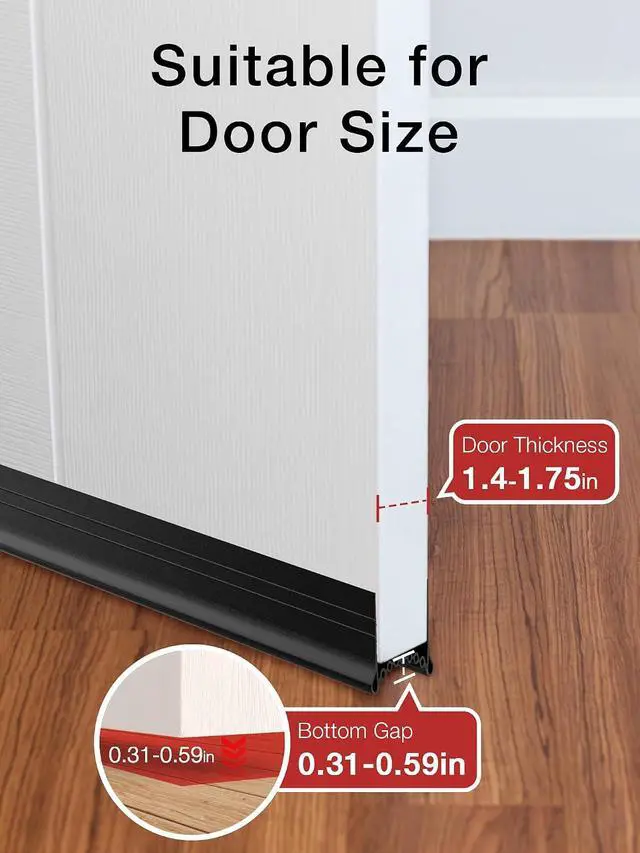 Alt view image 3 of 7 - SUNMON Silicone Door Draft Stopper, 39in Upgraded Door Slide-On Under Door Seal Blocker, Under Door Sweep Weather Stripping3.25FT Black