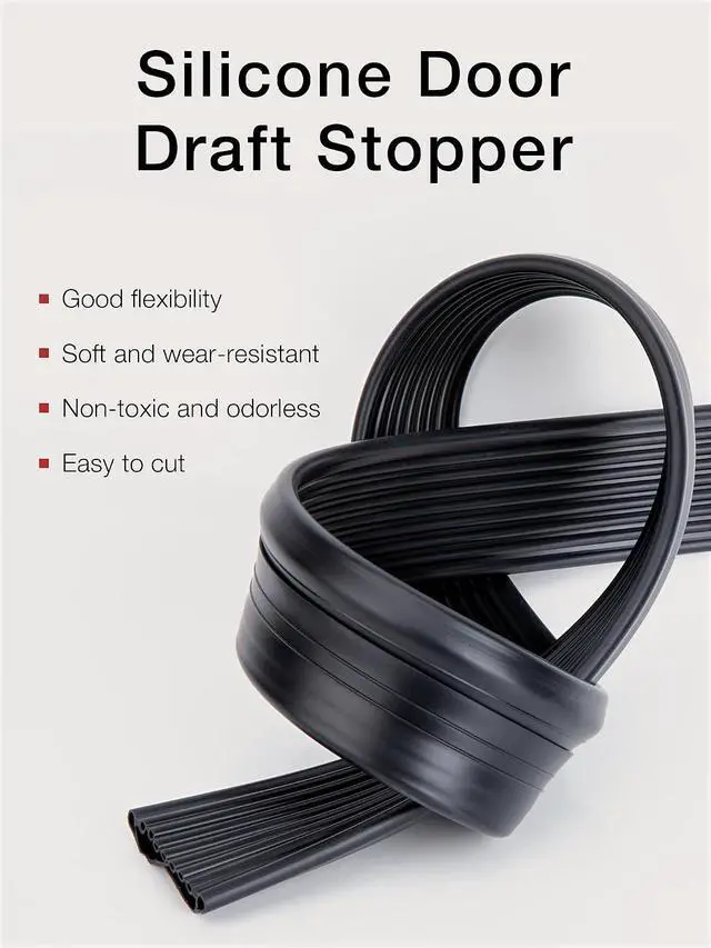 Alt view image 4 of 7 - SUNMON Silicone Door Draft Stopper, 39in Upgraded Door Slide-On Under Door Seal Blocker, Under Door Sweep Weather Stripping3.25FT Black