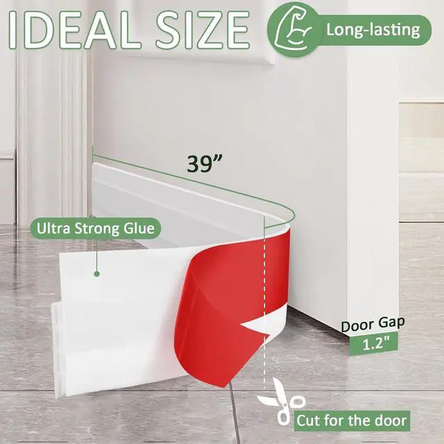 Alt view image 2 of 6 - Door Draft Stopper, Weather Stripping Door Seal, Garage Window Blocker, Cold Air Insulation, White