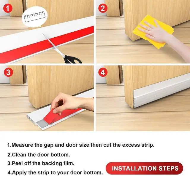 Alt view image 7 of 7 - Door Draft Stopper Under Door Draft Blocker Insulator Door Sweep Weather Stripping Noise Stopper Strong Adhesive 2" Width x 39" Length (White)