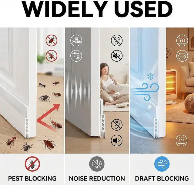 Alt view image 3 of 6 - Door Draft Stopper, 2 Pack, White Weather Stripping, 1.8" W x 37" L, Dust Noise Insulation for Exterior Interior Doors