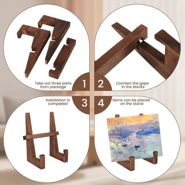 Alt view image 3 of 7 - DEBETOOL 8.8" Rustic Wooden Plate Stand for Display