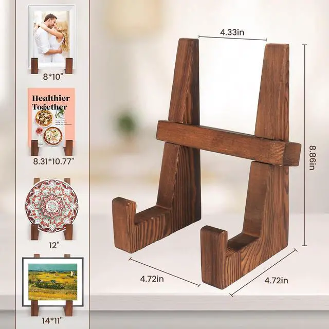 Alt view image 2 of 7 - DEBETOOL 8.8" Rustic Wooden Plate Stand for Display