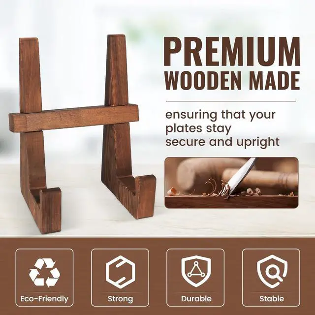 Alt view image 4 of 7 - DEBETOOL 8.8" Rustic Wooden Plate Stand for Display