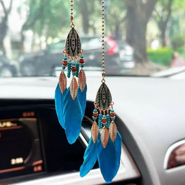 Main image of Mini Dream Catcher for Car Rear View Mirror Accessories - Handmade Small Dreamcatchers Boho Car Charm Interior Decor(Blue)