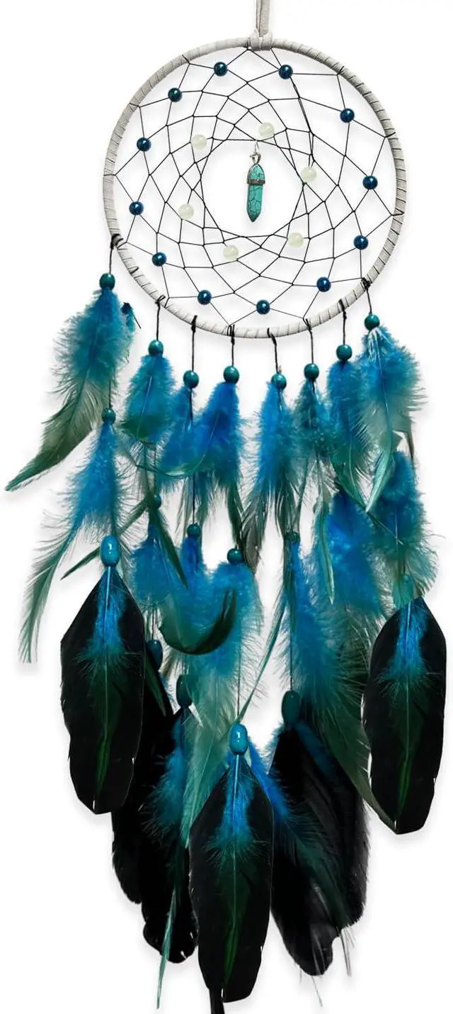 Main image of Blue Dream Catchers Glow in The Dark Turquoise Gem Dreamcatcher for Boys Girls Kids Bedroom Handmade Decor Wall Hanging