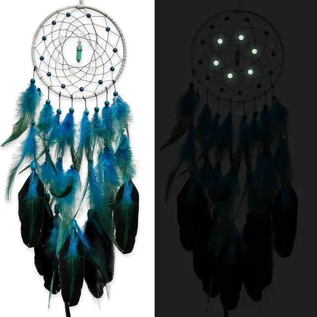 Alt view image 2 of 6 - Blue Dream Catchers Glow in The Dark Turquoise Gem Dreamcatcher for Boys Girls Kids Bedroom Handmade Decor Wall Hanging