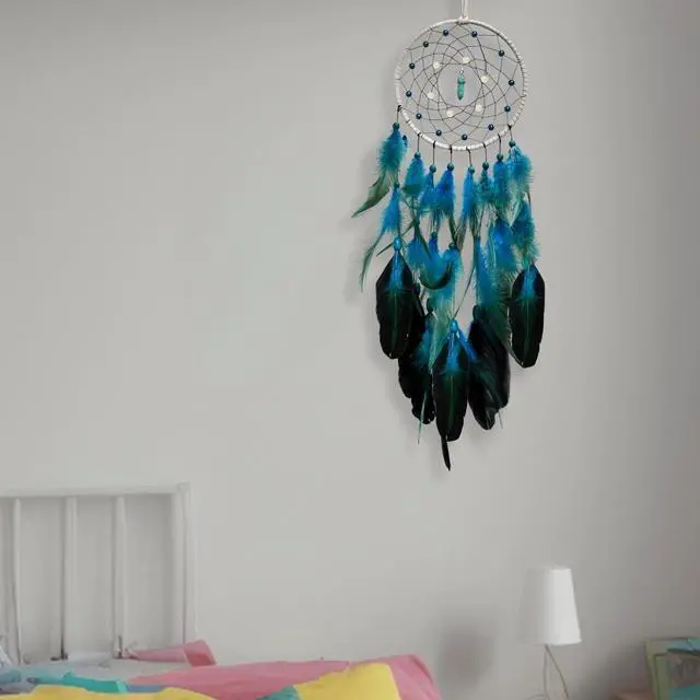 Alt view image 4 of 6 - Blue Dream Catchers Glow in The Dark Turquoise Gem Dreamcatcher for Boys Girls Kids Bedroom Handmade Decor Wall Hanging