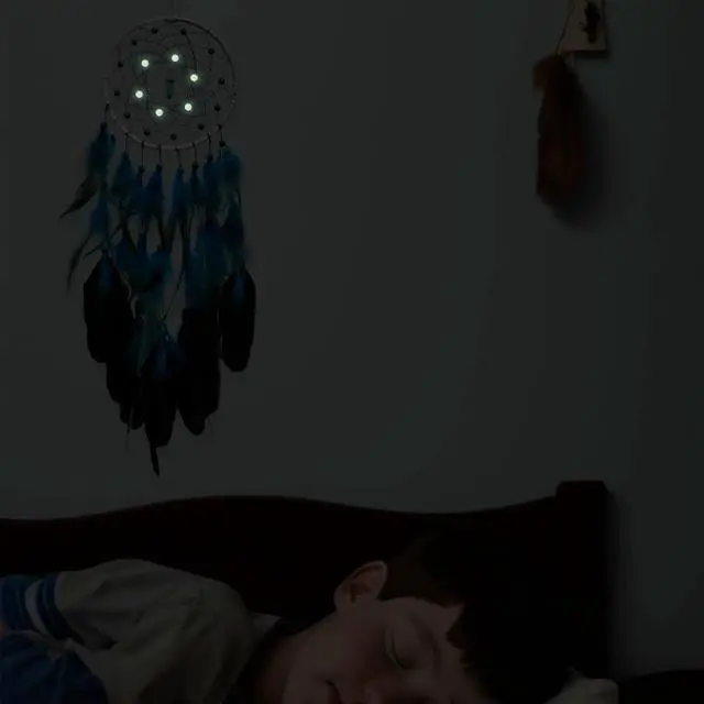 Alt view image 5 of 6 - Blue Dream Catchers Glow in The Dark Turquoise Gem Dreamcatcher for Boys Girls Kids Bedroom Handmade Decor Wall Hanging