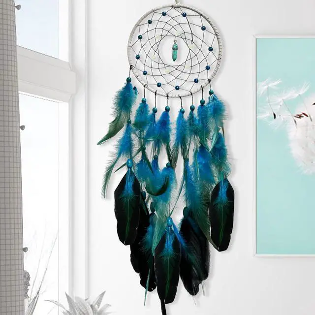 Alt view image 6 of 6 - Blue Dream Catchers Glow in The Dark Turquoise Gem Dreamcatcher for Boys Girls Kids Bedroom Handmade Decor Wall Hanging