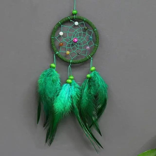 Main image of Green Small Dream Catcher with Feathers Wall Hanging Ornament Indian Style Decoration Wind Chimes for Car Home Wall Decor