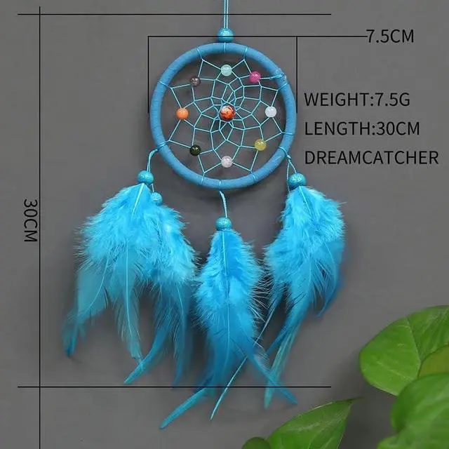 Alt view image 2 of 7 - Green Small Dream Catcher with Feathers Wall Hanging Ornament Indian Style Decoration Wind Chimes for Car Home Wall Decor
