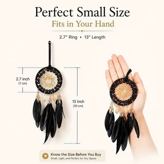 Alt view image 2 of 6 - Black Dream Catcher for Cars Rear View Mirror Hanging Decor Handmade Feather Small Car Charms Pendant Gift