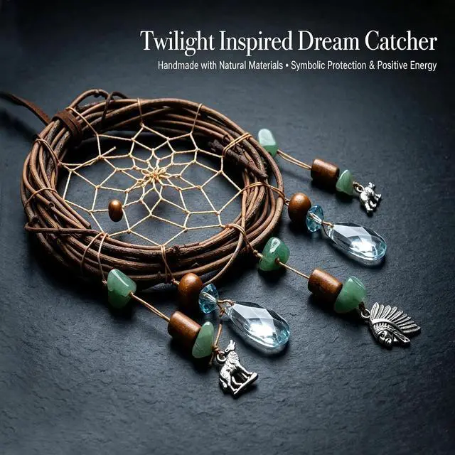Alt view image 2 of 5 - Twilight-Inspired Natural Rattan Dream Catcher with Alloy Chief Wolf Bear Pendants Ideal Gift for Girls Children Twilight Gifts Remorelt