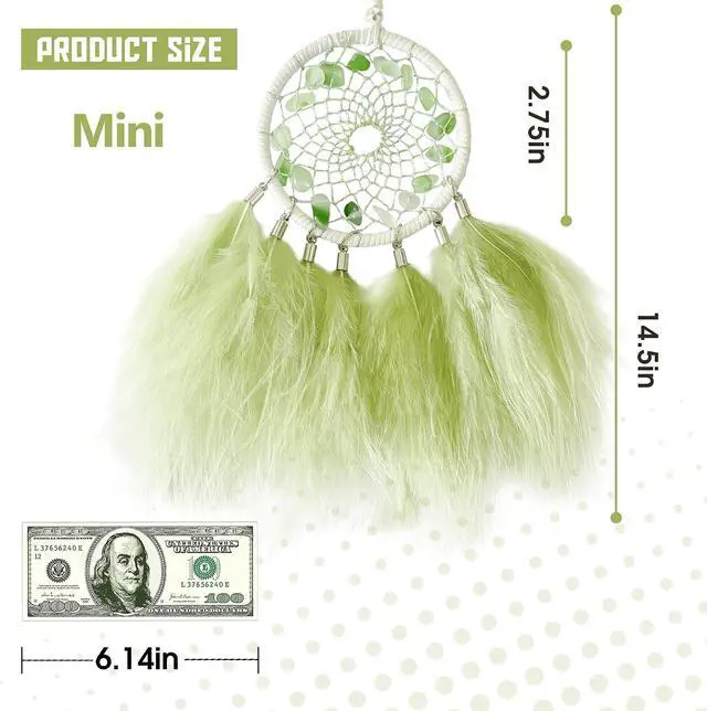 Alt view image 6 of 6 - Mini Dream Catchers - Light Green Turkey Feathers with Natural Aventurine, Handmade Small Dreamcatcher for Bedroom, A Dream Catcher for Girls and Boys, Wall Decor