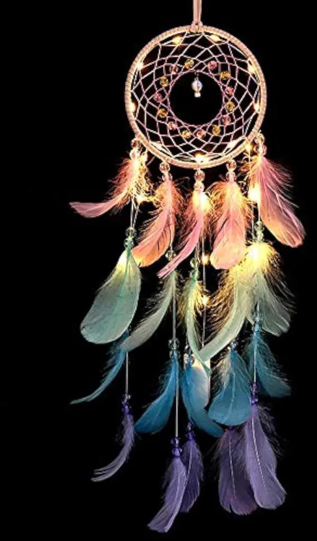 Main image of Dream Catcher Wall Decor, Handmade Dream Catcher with LED Light, Colorful Feather Dream Catchers Wall Decor, Dreamcatchers Gift for Girls Kids Women