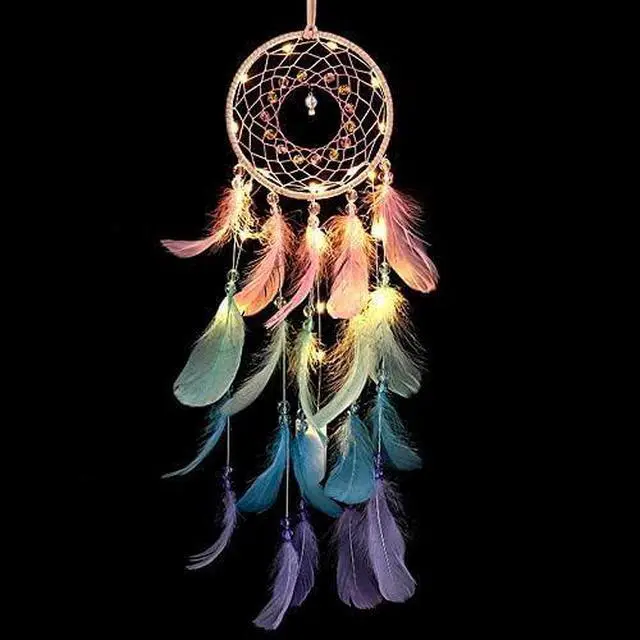 Alt view image 2 of 5 - Dream Catcher Wall Decor, Handmade Dream Catcher with LED Light, Colorful Feather Dream Catchers Wall Decor, Dreamcatchers Gift for Girls Kids Women