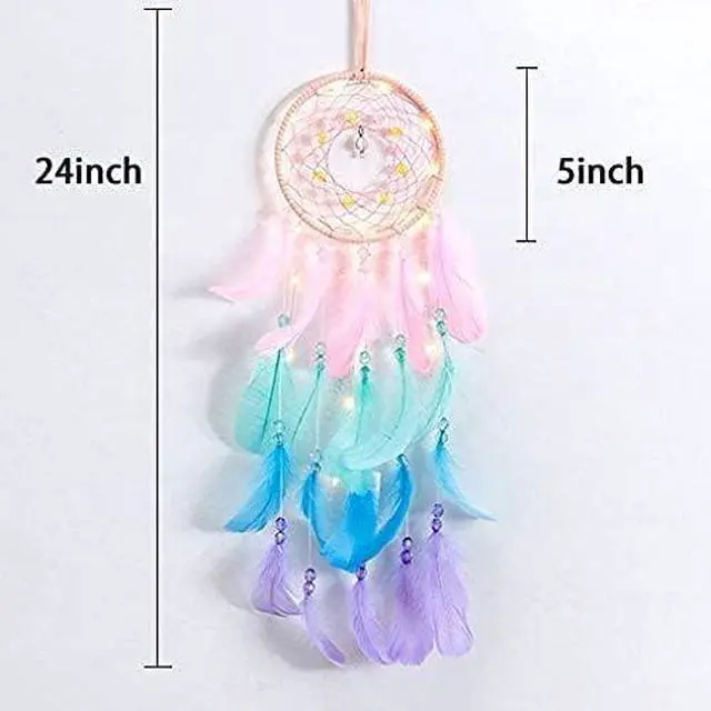 Alt view image 4 of 5 - Dream Catcher Wall Decor, Handmade Dream Catcher with LED Light, Colorful Feather Dream Catchers Wall Decor, Dreamcatchers Gift for Girls Kids Women
