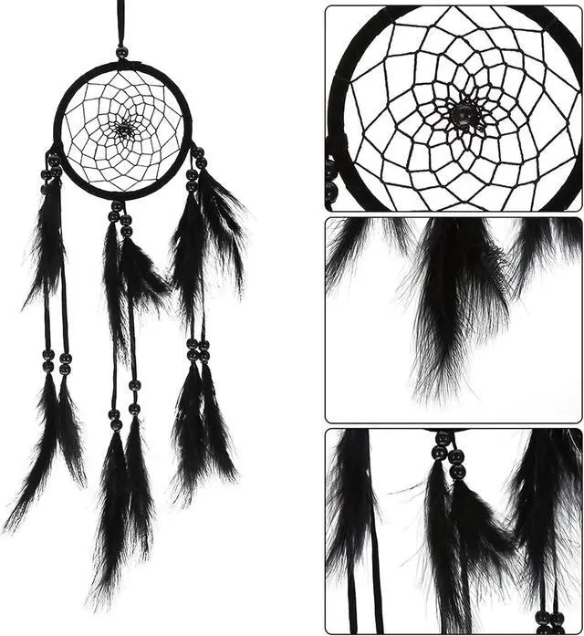 Alt view image 5 of 7 - Feather Dream Catcher, Handmade Macrame Dreamcatcher, Wall Hanging Dream Catchers for Home Car Decoration(Black)